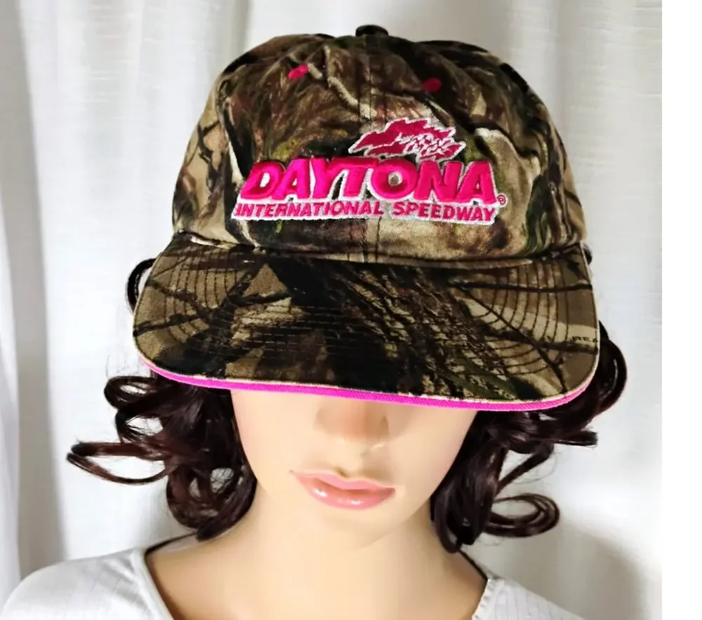 ISC Motor Sports Womens Camo Daytona Speedway Baseball Cap Pink Embroidered